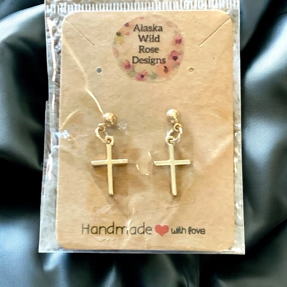 Cross Silver Earrings by Alaska Wild Rose Designs - Picture 3 of 3